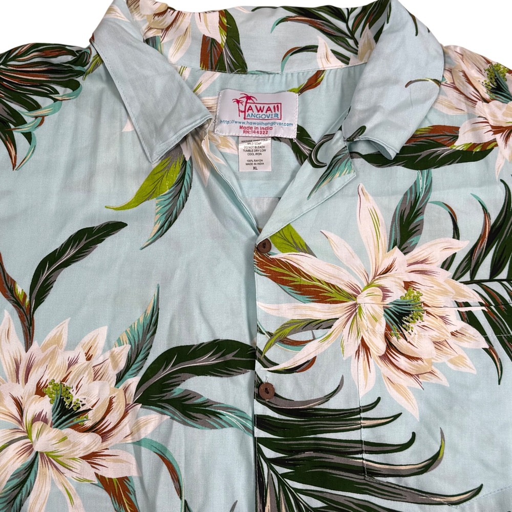 Hawaii Hangover Hawaiian Camp Shirt Tropical‎ Floral Palm Leaf Aloha Mens XL